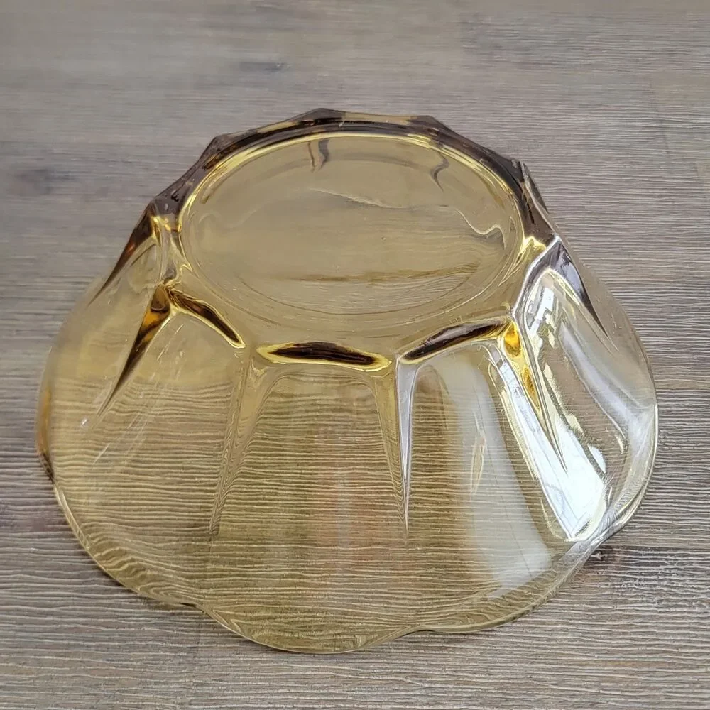 VTG Anchor Hocking Chip Dip Set Yellow Bowl Dish Honey Gold Retro Glass MCM
